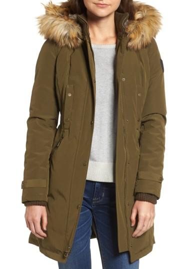 Women's Vince Camuto Faux Fur Trim Down & Feather Fill Parka - Green