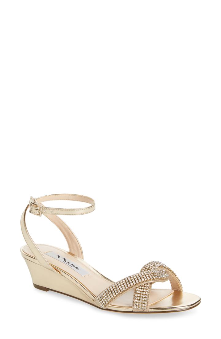 Women's Nina Florina Crystal Embellished Wedge Sandal .5 M - Metallic