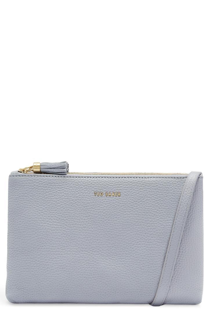 Ted Baker London Maceyy Double Zip Leather Crossbody Bag - Blue