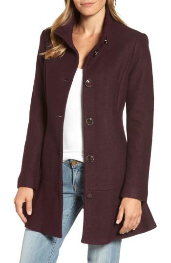 Women's Kensie Single Breasted Ruffle Hem Coat - Purple