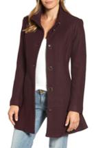 Women's Kensie Single Breasted Ruffle Hem Coat - Purple
