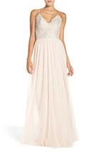 Women's Hayley Paige Occasions Metallic Lace & Tulle Spaghetti Strap Gown - Pink