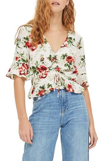 Petite Women's Topshop Rose Ruched Front Top P Us (fits Like 0-2p) - Ivory