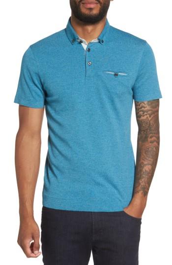 Men's Ted Baker London Frankiy Button Collar Polo (s) - Blue