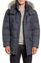 Men's Marc New York Tech Herringbone Down Parka With Genuine Coyote Fur Trim, Size - Grey