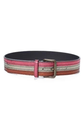 Women's Tomas Maier Leather Belt In - Melon/ Brass/ Tan