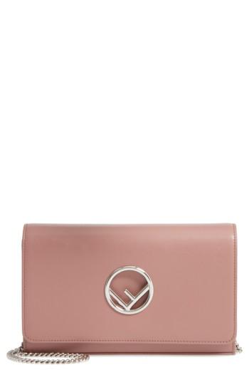 Women's Fendi Liberty Logo Calfskin Leather Wallet On A Chain - Pink