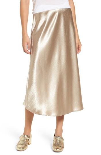Women's Love, Fire Satin Midi Skirt - Metallic