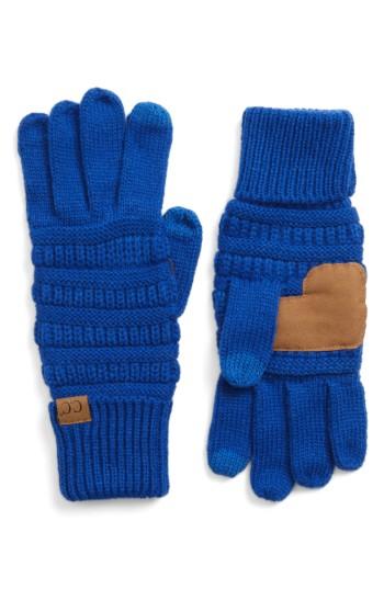 Women's Cc Rib Knit Tech Gloves, Size - Blue