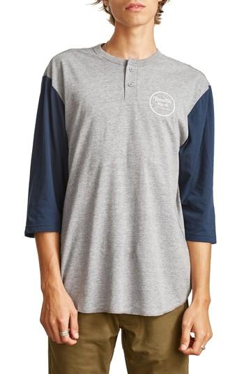 Men's Brixton Wheeler Three-quarter Sleeve Henley - Grey