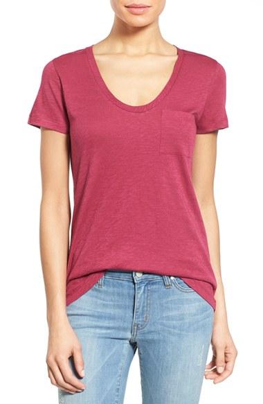 Petite Women's Caslon Relaxed Slub Knit U-neck Tee P - Purple