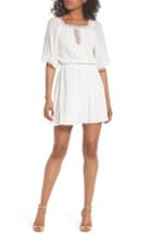 Women's Charles Henry Lace Trim Peasant Minidress - Ivory