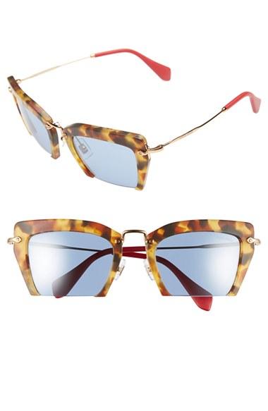 Women's Miu Miu 'noir' 54mm Cat Eye Sunglasses - Light Havana