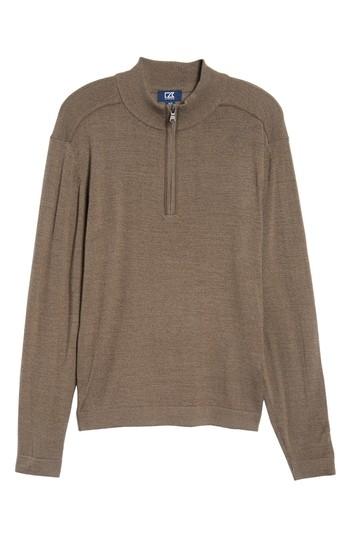 Men's Cutter & Buck Henry Quarter Zip Wool Blend Pullover, Size - Brown