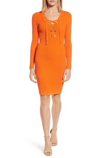 Women's Michael Michael Kors Lace-up Ribbed Dress - Orange