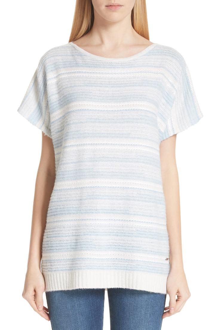 Women's St. John Collection Dropped Lines Open Stitch Sweater - Blue