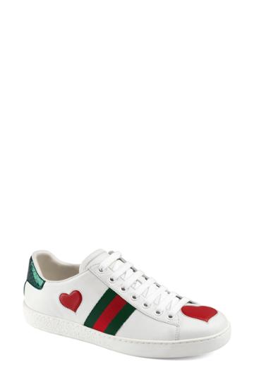 Women's Gucci New Ace Heart Sneaker .5us / 37.5eu - White