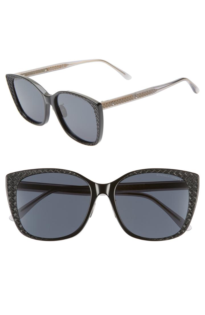 Women's Bottega Veneta 56mm Cat Eye Sunglasses - Black/ Grey