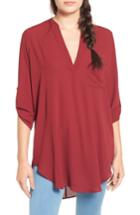 Women's Perfect Roll Tab Sleeve Tunic - Burgundy