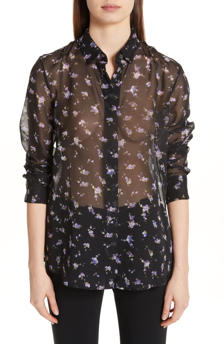 Women's Altuzarra Floral Print Sheer Silk Blouse Us / 34 Fr - Black