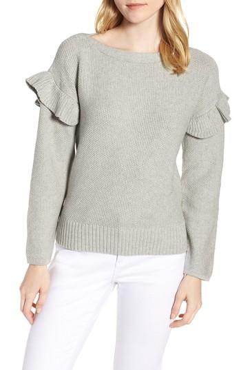 Women's J.crew Ava Ruffle Sleeve Stretch Cotton Sweater, Size - Grey