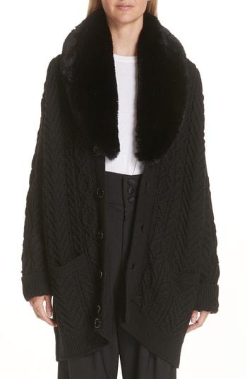 Women's Marc Jacobs Wool Cardigan With Removable Faux Fur Collar - Black
