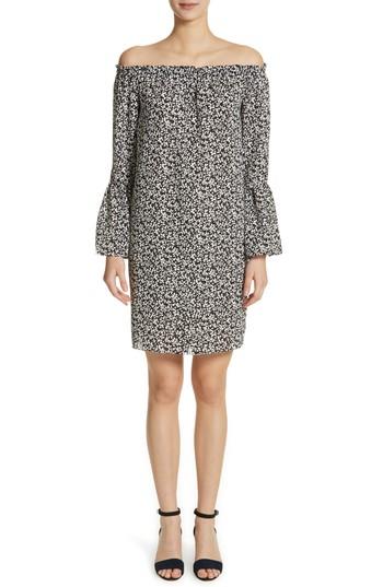 Women's Michael Kors Print Silk Off The Shoulder Dress - Black
