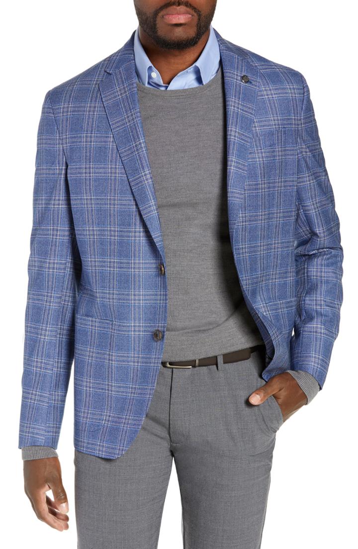 Men's Ted Baker London Kyle Trim Fit Plaid Wool Sport Coat S - Blue