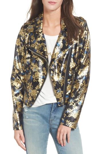 Women's Love, Fire Metallic Floral Biker Jacket - Metallic