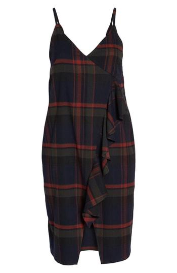 Women's Bp. Plaid Ruffle Surplice Dress - Blue