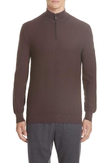 Men's Ermenegildo Zegna Quarter Zip Cotton & Silk Pullover Us / 50 Eu - Red