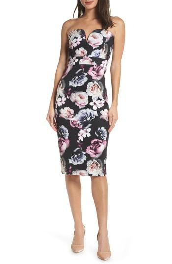 Women's Tfnc Halo Floral Strapless Sheath Dress - Black