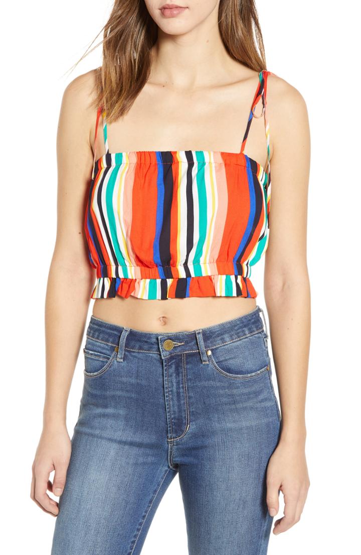 Women's English Factory Rainbow Stripe Crop Top - Black