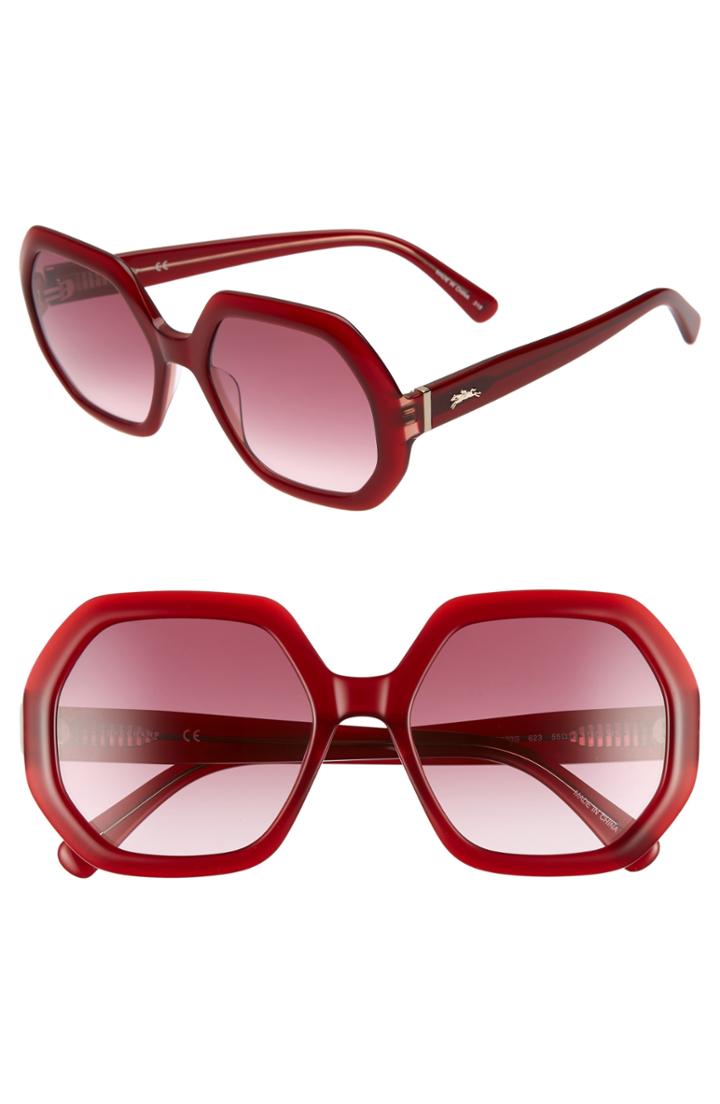 Women's Longchamp Heritage 55mm Gradient Lens Geometric Sunglasses - Cherry/ Red