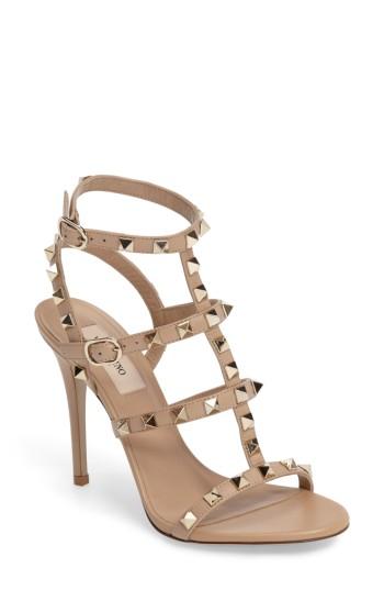 Women's Valentino Garavani 'rockstud' Ankle Strap Sandal .5us / 37.5eu - Metallic