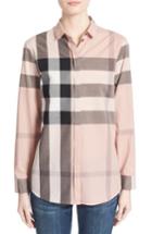 Women's Burberry Check Print Cotton Shirt, Size - Pink