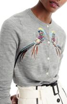 Women's J.crew Embroidered Pheasant Jackie Cardigan, Size - Grey
