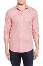 Men's Bugatchi Shaped Fit Print Sport Shirt - Coral