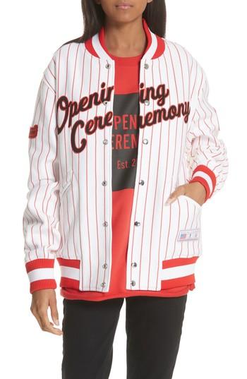 Women's Opening Ceremony Pinstripe Varsity Jacket - White