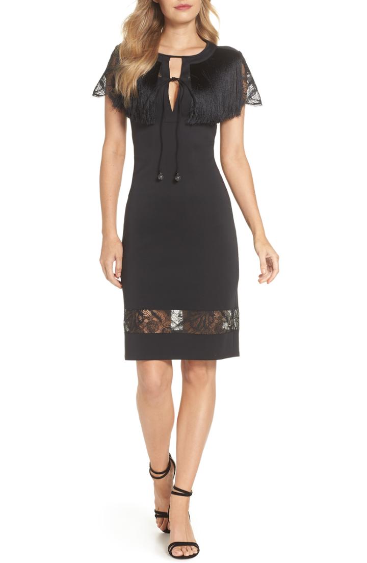Women's Tadashi Shoji Lace & Fringe Cocktail Dress