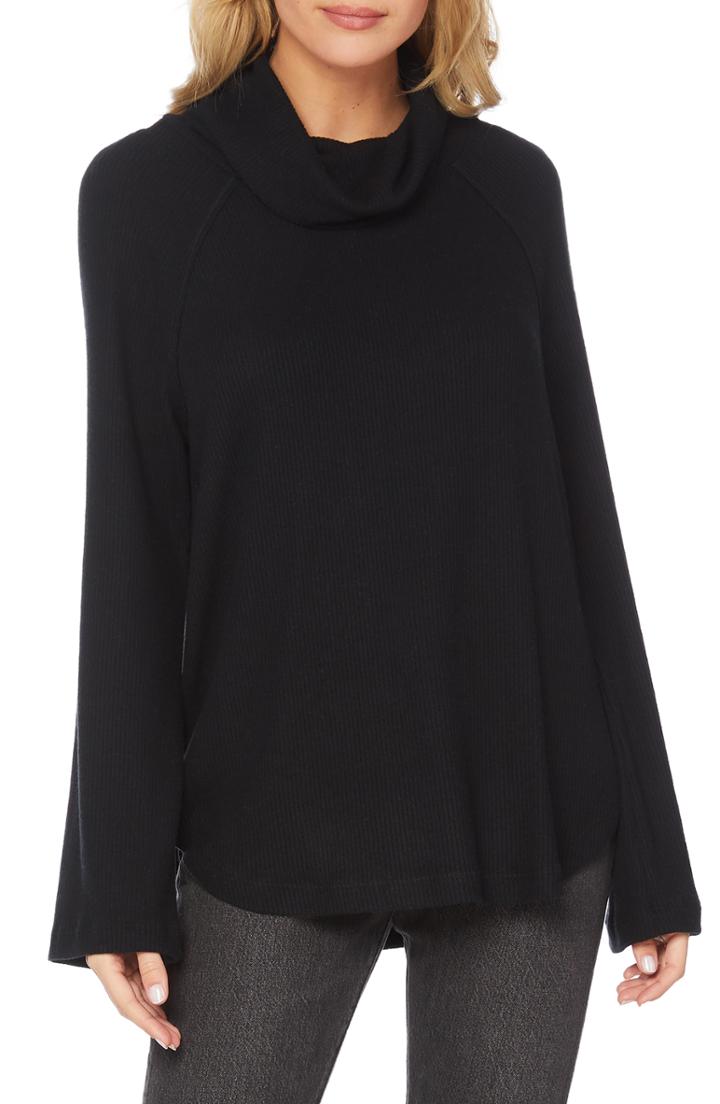 Women's Michael Stars Ribbed Turtleneck Top - Black