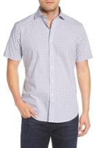 Men's Bugatchi Shaped Fit Dot Circle Print Sport Shirt, Size - White