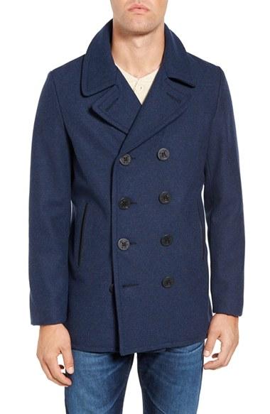 Men's Schott Nyc Slim Fit Wool Blend Peacoat - Blue