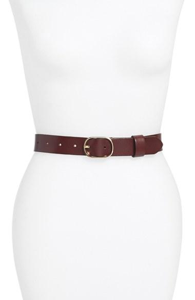 Women's Halogen Tailored Trouser Leather Belt - Burgundy Stem