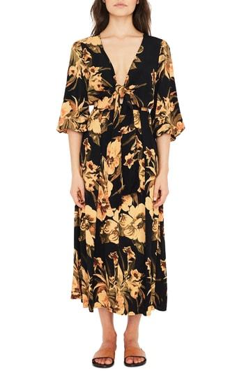 Women's Faithfull The Brand Oliviera Floral Print Cutout Midi Dress - Black