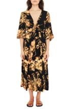 Women's Faithfull The Brand Oliviera Floral Print Cutout Midi Dress - Black
