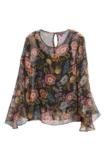 Women's Vince Camuto Flared Sleeve Floral Top - Grey