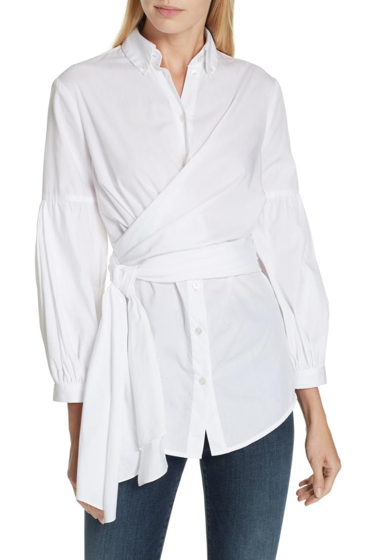 Women's Dvf Sinclair Puff Sleeve Wrap Detail Shirt - White