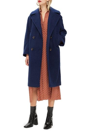 Women's Topshop Boucle Button Front Coat Us (fits Like 6-8) - Blue