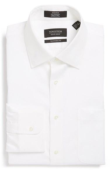 Men's Nordstrom Men's Shop Traditional Fit Non-iron Solid Dress Shirt 35 - White